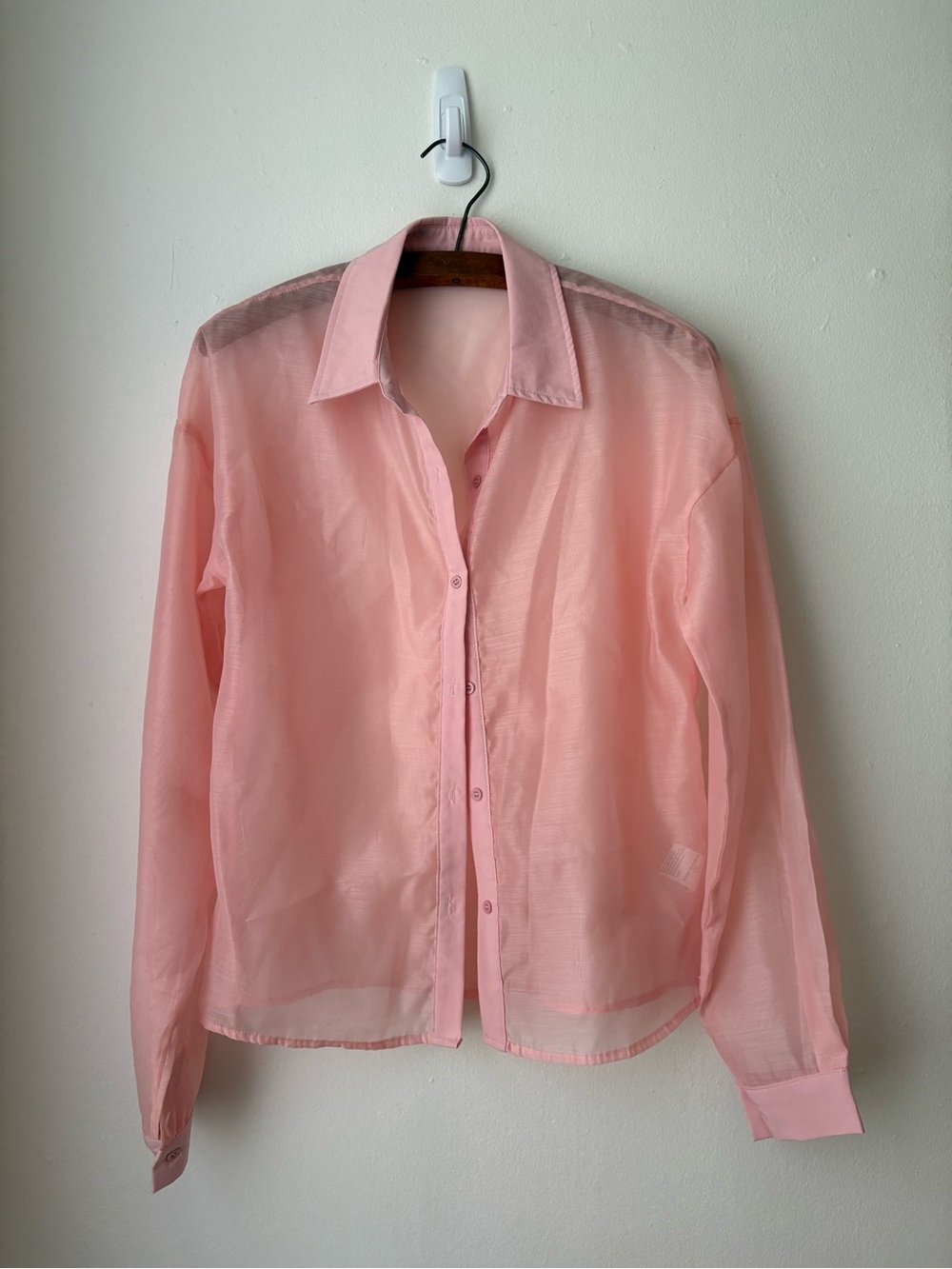 Sheer Pink Button-Up Blouse